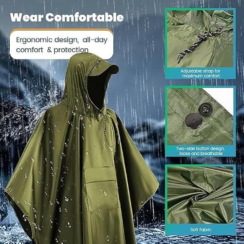 Stynice Lightweight Rain Poncho Waterproof Adult, Reusable Rain Coats for Women & Men with Hoods and Pocket, Rain Poncho Adult Waterproof Poncho for Outdoor Hiking Camping Traveling — view 6