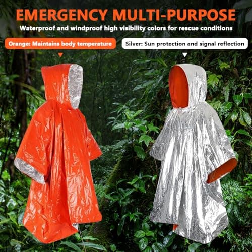 flintronic Emergency Survival Rain Poncho, 4 Pack Thermal Emergency Raincoat Poncho, Emergencys Insulation Blanket for Heat Retention and Rain, Reversible Foil Blanket for Emergencys Or First Aid — view 4