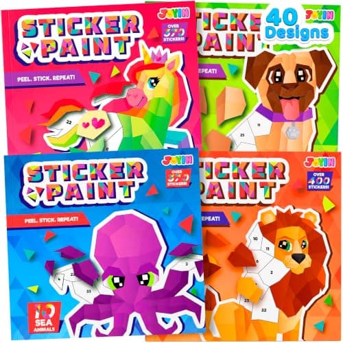 JOYIN 4-Pack Sticker Painting Book for Kids Ages 4-8 Crafts Gift Party Favor Creations 40 Pictures - Mess-Free Art Play for Kids' Creative Adventures at Home and While Traveling