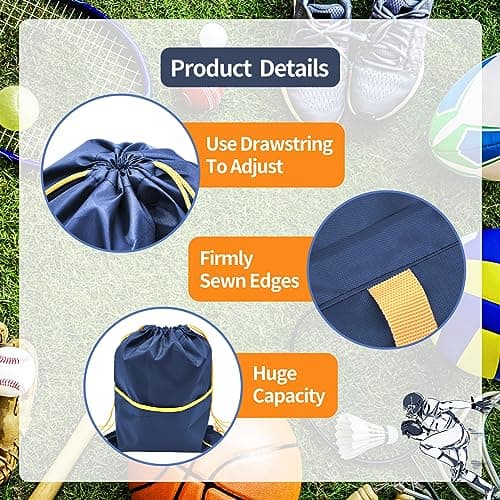 Large Drawstring Gym Bag - Waterproof Sports Backpack String Swim Drawstring PE Bags for Women Men, Travel Beach School Bag with Carry Handles and Zipper — view 3