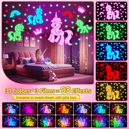 Night Light Projector 93 Modes+Remote, Unicorn Gifts for Girls 360°Rotate — view 3