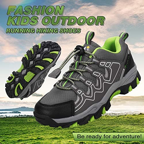 UOVO Boys Trainers Kids Walking Shoes Low-Top Sneakers Children Waterproof Trekking Hiking Footwear Running Shoes Gray Green Size 5.5 UK — view 4