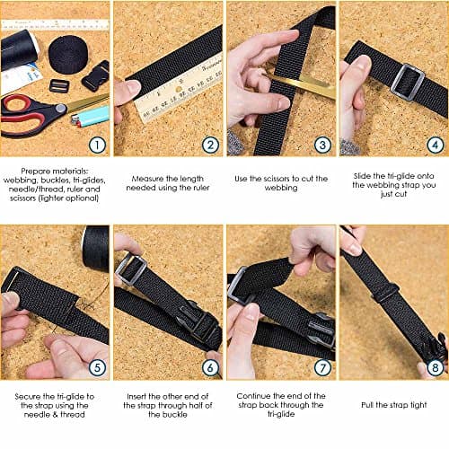 1-Inch Webbing Strap Kit - 20 Flat Side Release Buckles - 20 Tri-Glide Slides - 1 Roll 5 Yards Nylon Webbing Straps - DIY, Luggage Straps, Pet Collars, Backpacking, and Repairs — view 6