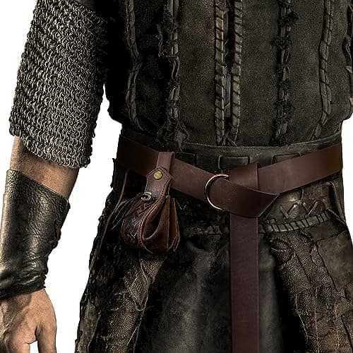 HiiFeuer Medieval O Ring Belt with Retro Nordic Drawstring Pouch, Renaissance Faux Leather Belt and Purse Set for LARP (Brown C) — view 2