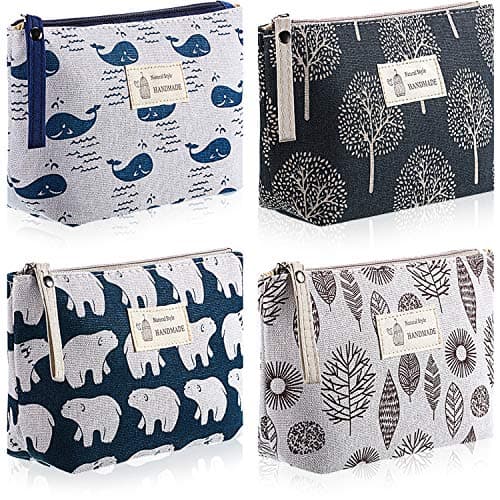 BOAO 4 Pcs Canvas Cosmetic Pouches for Purse Makeup Bags Set