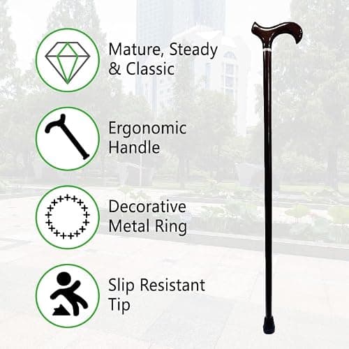 Gents Handcrafted Scorched Handle Wooden Derby Cane With Collar Walking Stick Mens Ladies - 95cm (37") (Scorched Brown) — view 4