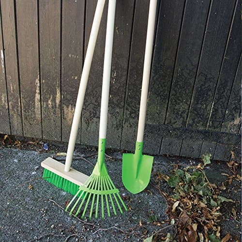 Bigjigs Toys Kids Long Handled Wooden Broom, Green Hard Bristle Brush — view 2