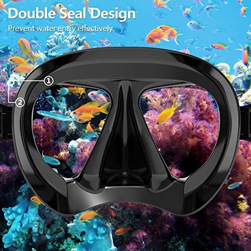 Snorkel Diving Mask Panoramic HD Swim Mask, Anti-Fog Scuba Diving Goggles,Tempered Glass Dive Mask Adult Youth Swim Goggles with Nose Cover for Diving, Snorkeling, Swimming (B-Red) — view 4