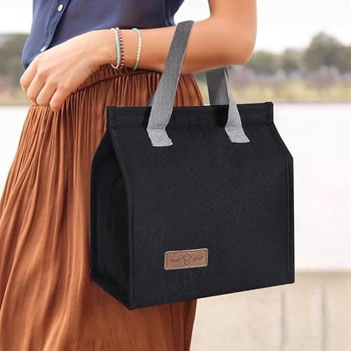 lmytdo Lunch Bags for Women Men, Portable Insulated Lunch Bag Water-Resistant Leak-Proof Lunch Box Tote Bag for Kids Girls Boys Adults, Thermal Cooler Bag for Work School Picnic Travel (Black) — view 3