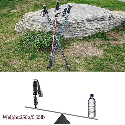 ThreeH Pair of 2 Hiking Poles Trekking Poles Foldable Walking Sticks for Men Women Lightweight Collapsible Climbing Poles for Backpacking Camping Black — view 6