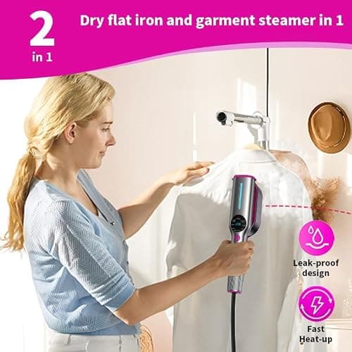 Dr.flash Travel Steamer for Clothes, Portable Steamer for Clothes, 1200W 2-in-1 Steam Iron for Travel, 15s Fast Heat Up, Handheld Steamer for Clothes with 160°C Smart LED Display & 7 Fabric Modes — view 3