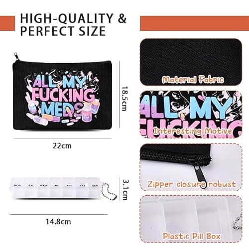 Medical Bag for Travel Holiday Medicine Organiser Pouch Black Zipper Medicine Bag with Weekly Pill Organiser for Travel Camping Home Tablet Dispenser Case for Women Men — view 6