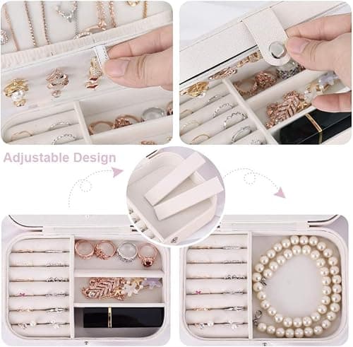 homchen Travel Jewellery Organiser Bag, Jewelry Storage Box Case for Bracelet, Earrings, Rings, Necklace (White) — view 5