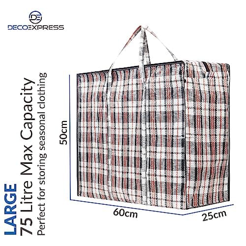 DECO EXPRESS Laundry Bags XL, Pack of 10, 75L Strong, Durable & Reusable Extra Large Storage Bags with Zips, Ideal for Moving, Shopping, Packing, Laundry & Clothes Storage (60 X 50 X 25 CM) — view 3