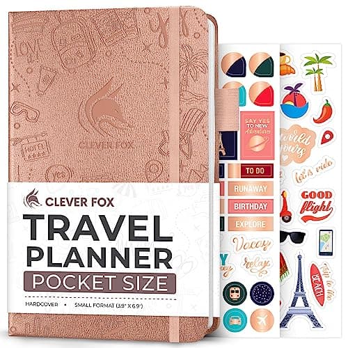 Clever Fox Travel Journal, Vacation Planner Organizer Pocket Rose Gold