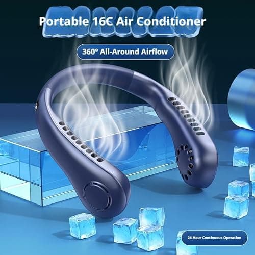 Neck Fan, Portable Neck Fans Rechargeable Quiet, Bladeless USB Personal Cooling Fan with 5 Speeds, 360° Airflow, Hands-Free Wearable Cooler Fans for Indoor Outdoor — view 2