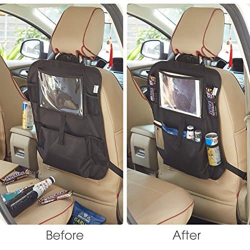 Tech Traders ® Back Seat Car Organiser with 10.1" iPad/Tablet Holder Touch Screen Kids Kick Mat Seat Protector Cover Universal Fit Multi Pockets Children’s Storage - Black — view 5