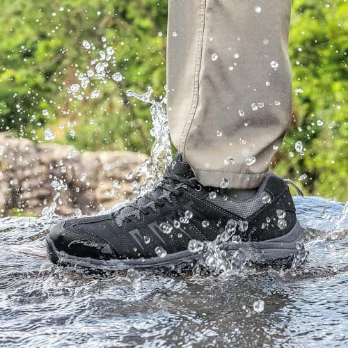 OL OUTJET LEGEND Men's Waterproof Hiking Shoes Comfortable Leather Walking Shoes Anti Slip Outdoor Shoes Black — view 2