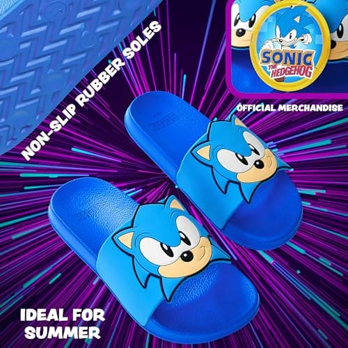 Get Trend SONIC THE HEDGEHOG Sliders for Boys Non Slip Shower Beach Pool Shoes for Holiday Travel Gamer Summer Slippers (Blue, 10 UK) — view 5