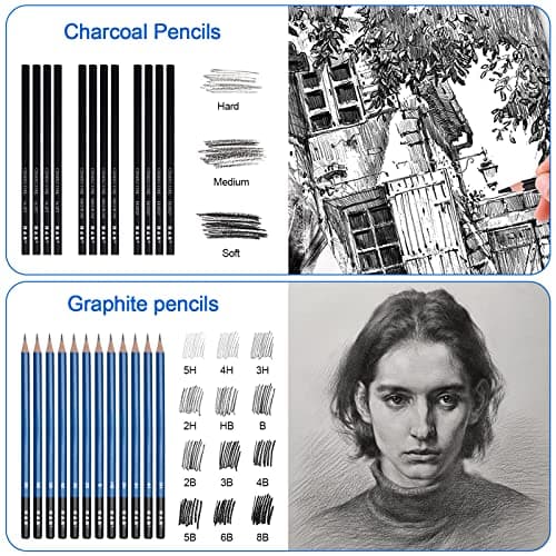H & B Drawing Pencils and Sketch Pad 72 Pieces, Artist Colouring Pencils Sketching Set, Complete Sketch Kit Includes Graphite Pencils,Colour Drawing Pencils for Kids,Adults — view 3