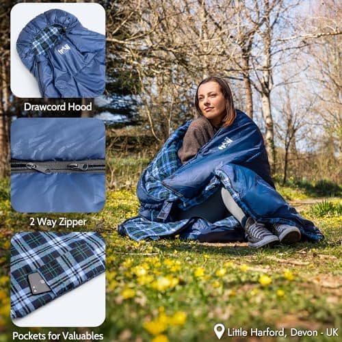 Trail Luxury Sleeping Bag, Cotton Flannel Lined, Double Layer Fill, 3 to 4 Season, Envelope Sleeping Bag with Compact Compression Bag, Single Adult, 220cm x 85cm (300gsm) — view 5