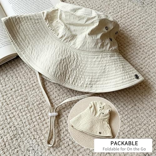 CATMEYE Packable Sun Hat for Women Men, Wide Brim UV Protection Safari Fishing Hat, Lightweight Breathable Nylon Outdoor Hat for Beach, Hiking & Travel, Beige (Beige) — view 4