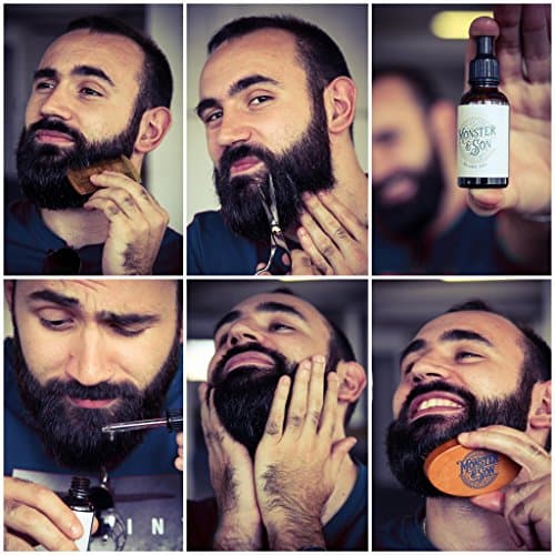 Monster&Son Premium 7-Item Organic Beard Kit - Beard Oil, Beard Balm, Beard Brush, Beard Comb, Scissors, Canvas Travel Bag - Male Grooming Kit in Gift Box - Great Mens Birthday Gift - Father's Day — view 5