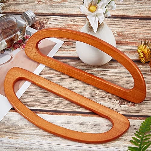 WADORN 2pcs Wooden Bag Handles for Bag Making, Wooden D Shape Handbag Handle Replacement Wood Purse Handle DIY Handmade Bag Handle for Crochet Bag Straw Bag Beach Bag,23.5x8.8 cm, Brown — view 5