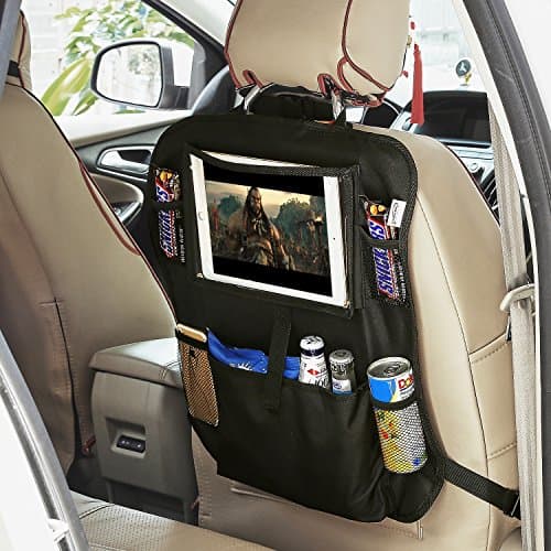 Tech Traders ® Back Seat Car Organiser with 10.1" iPad/Tablet Holder Touch Screen Kids Kick Mat Seat Protector Cover Universal Fit Multi Pockets Children’s Storage - Black — view 2