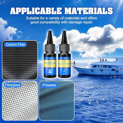 UV Cure Fiberglass Repair Kit, 15g+15g Clear for Carbon Fiber, Polyester Fiber,Fiberglass- Ideal for Repairing Cracks,Holes In Boat,Jet Ski, Yacht, Surfboard And Other Water Vehicles — view 5