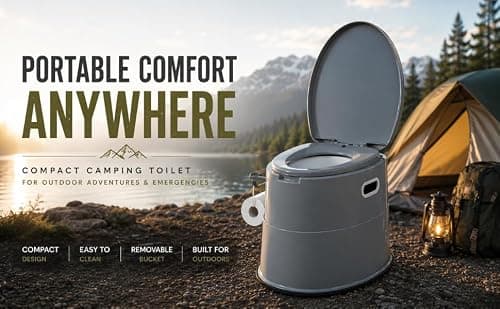 5L Portable Camping Toilet with Lid & Removable Bucket – Lightweight Travel Toilet for Adults with Paper Holder & Carry Handles – Compact Outdoor Toilet for Camping, Caravan, Festival & Emergency Use — view 2
