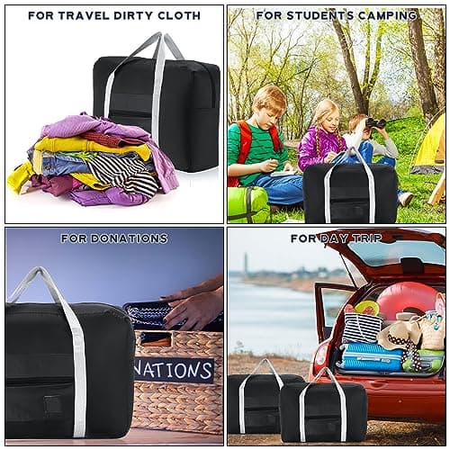 Sweetude 24 Pcs Travel Duffel Bags Bulk Foldable Luggage Bag Women Men Waterproof Carry Tote with Trolley Sleeve for Gym, Overnight, Airlines, Black — view 6