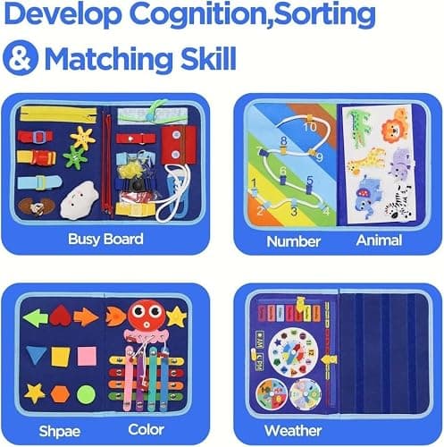 Tweens Montessori Busy Board for Toddlers – 8 Pages Preschool Busy Book, Felt Sensory Activity Board for Fine Motor Skills, Educational Travel Toy for Kids, Baby, Boys & Girls, Autism Learning Toy — view 6
