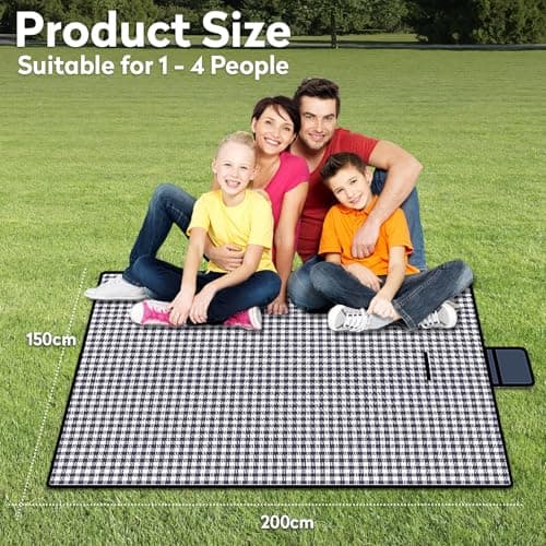 200x150CM Foldable Waterproof Picnic Mat with Carry Handle, Washable and Sandproof Outdoor Beach Blanket, Non-Slip Design for Garden, Camping, Hiking and Travel Use (Blue) — view 2