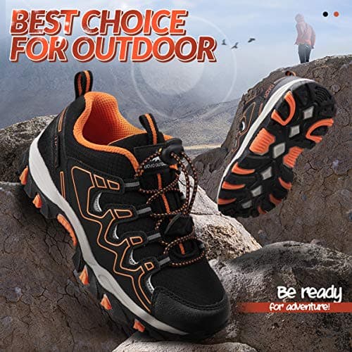UOVO Boys Trainers Kids Walking Shoes Low-Top Sneakers Children Waterproof Trekking Hiking Footwear Running Shoes Black Orange Size 5 UK — view 5