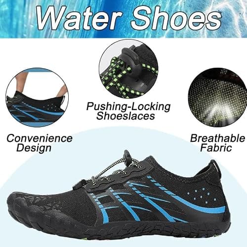 LIZRHA Water Shoes for Men and Women Quick Dry Aqua Swim Barefoot Shoes for Outdoor Fishing Beach Pool Boat Surfing Walking Water Park and Yoqa Activities, Black Blue, 14 Women/13 Men — view 4