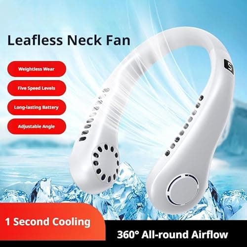 Neck Fan, Portable Neck Fans Rechargeable Quiet, Bladeless USB Personal Cooling Fan with 5 Speeds, 360° Airflow, Hands-Free Wearable Cooler Fans for Indoor Outdoor — view 4