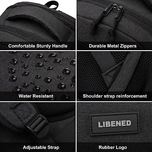 LIBENED School Bag for Boys, Large 15.6 Inch Black Backpack for Work Travel — view 4