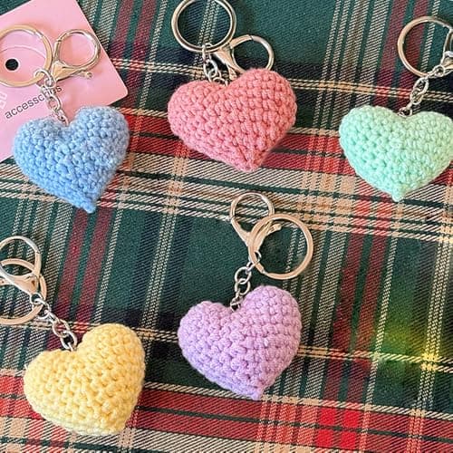AMOR SPES Knitting Wool Colorful Heart Key Chain Handmade Family Friends Gifts Key Ring for Women Men (YELLOW) — view 2