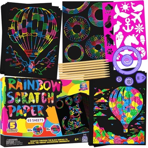Rainbow Scratch Art Kit with Stencils, 79 Pc Craft Kit Ages 4-8