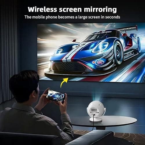 Portable mini projector, 200 ANSI lumens, supports 4K, Android 11/iOS, automatic trapezoidal correction, 360° rotatable home video projector, dual-band WiFi 6 and Bluetooth 5.2. — view 6