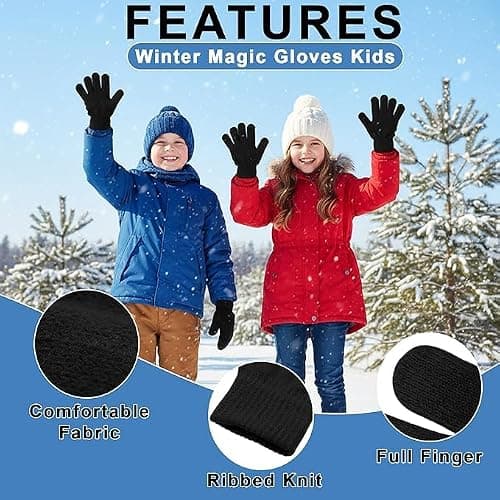 Active Star Kids Magic Gloves 6/12 Pairs, Boys & Girls Winter Soft Warm Full Finger Cozy Stretch Knit Cold Weather Gloves For School, Cycling, Outdoor Play & Travel Age 4–10 (Pack Of 12 - Black) — view 2