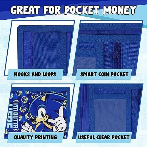 Sonic The Hedgehog Gifts Kids Wallets for Boys & Girls, Velcro Trifold Purses with Zip & Pound Coin Holder - Perfect for Childrens Wallet! — view 6