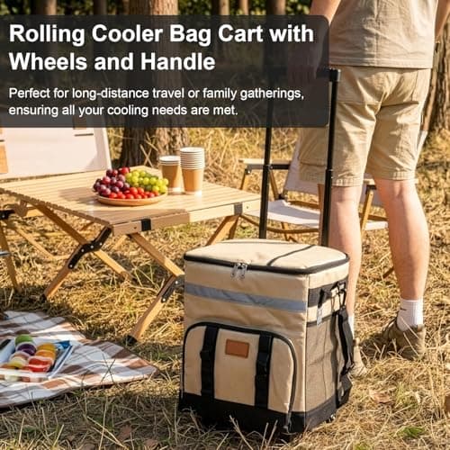 SUNNYNEST 35L Rolling Cooler Bag Insulated Tote Wheels Telescopic Handle — view 3