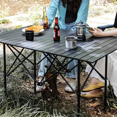 REDCAMP Large Camping Table, 120x70cm Roll-Up with Carry Bag，Black — view 2