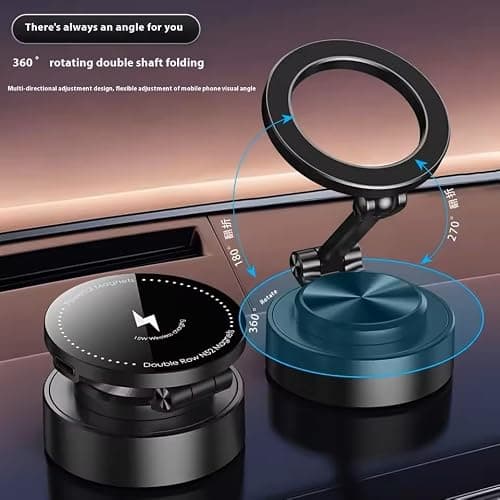 360° Rotation Magnetic Car Phone Holder with Wireless Charging, Foldable Adjustable Suction Cup Phone Mount Stand for Dashboard Desk Office, Strong Magnetic Phone Stand Compatible with iPhone Samsung — view 5