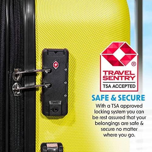 Dellonda Suitcase Set 3-Piece Lightweight Hard Shell Luggage with TSA Lock - 20", 24", 28" - Yellow — view 3