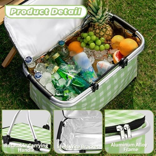 Insulated Picnic Basket, Leak-Proof Collapsible Cooler Bag, 2 Sturdy Handles, 26L Large Capacity Storage Basket for Outdoor Activities, Beach, Camping, Market Shopping,Travel — view 5