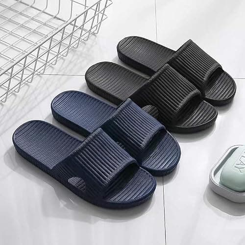 JoWebb Unisex Slippers for Women/Men, Light Weight Flat Slide Sandals Shower Sandals Flip Flops for Indoor Garden Bathroom Poolside Black — view 3