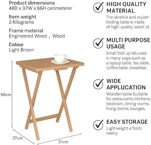 GBS Folding Snack Table, Multi-Use 66 x 48 x 37 cm Rubberwood Table for Coffee, Snacks, & Laptop - Portable, Space-Saving Foldable Side Table for Living Room, Bedside, Camping, and More — view 3